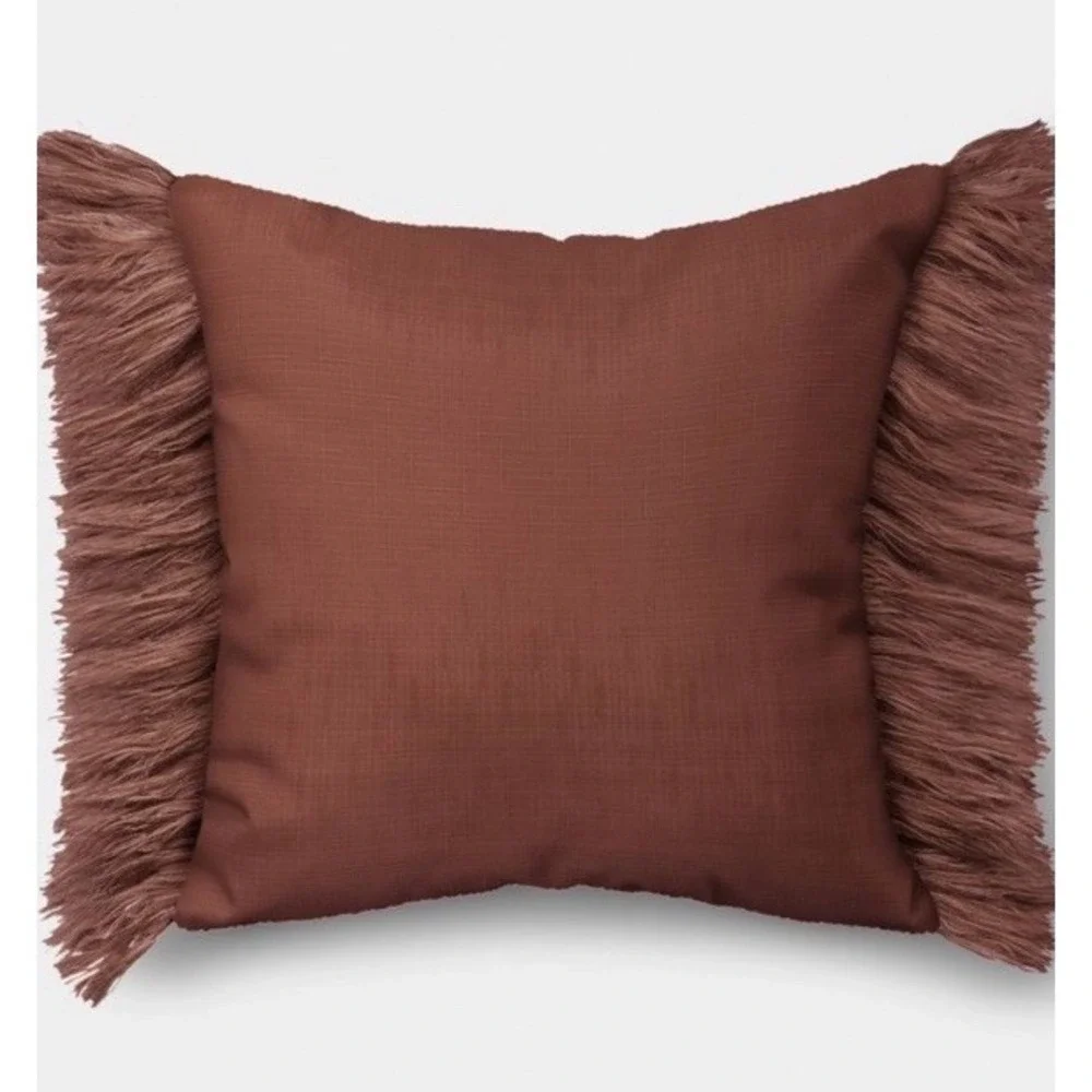 Faux Natural Knit Fringed Pillow - Threshold - Brown - Outdoor